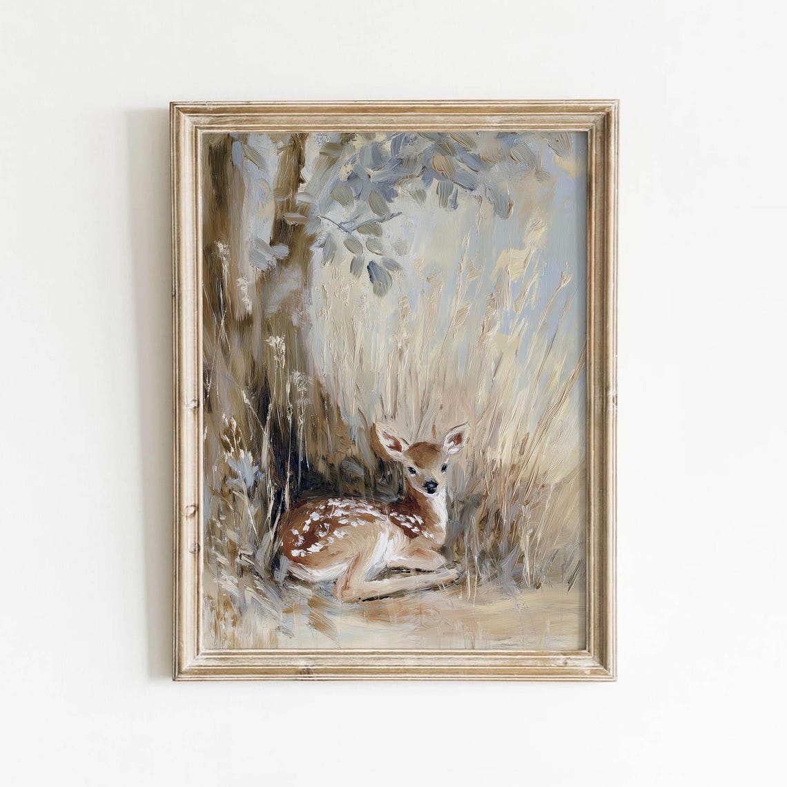 Spotted Fawn Tall Grass Neutral Nursery Rustic Baby Wall Art