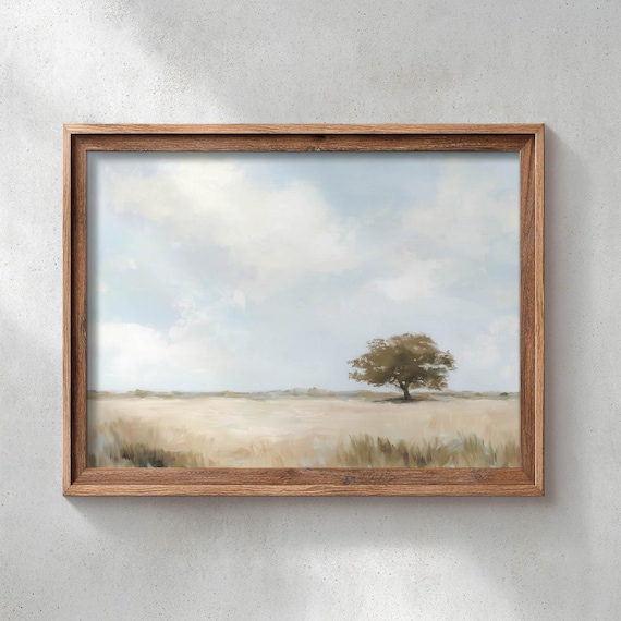 Solitary Oak Tree Rustic Landscape Art Print