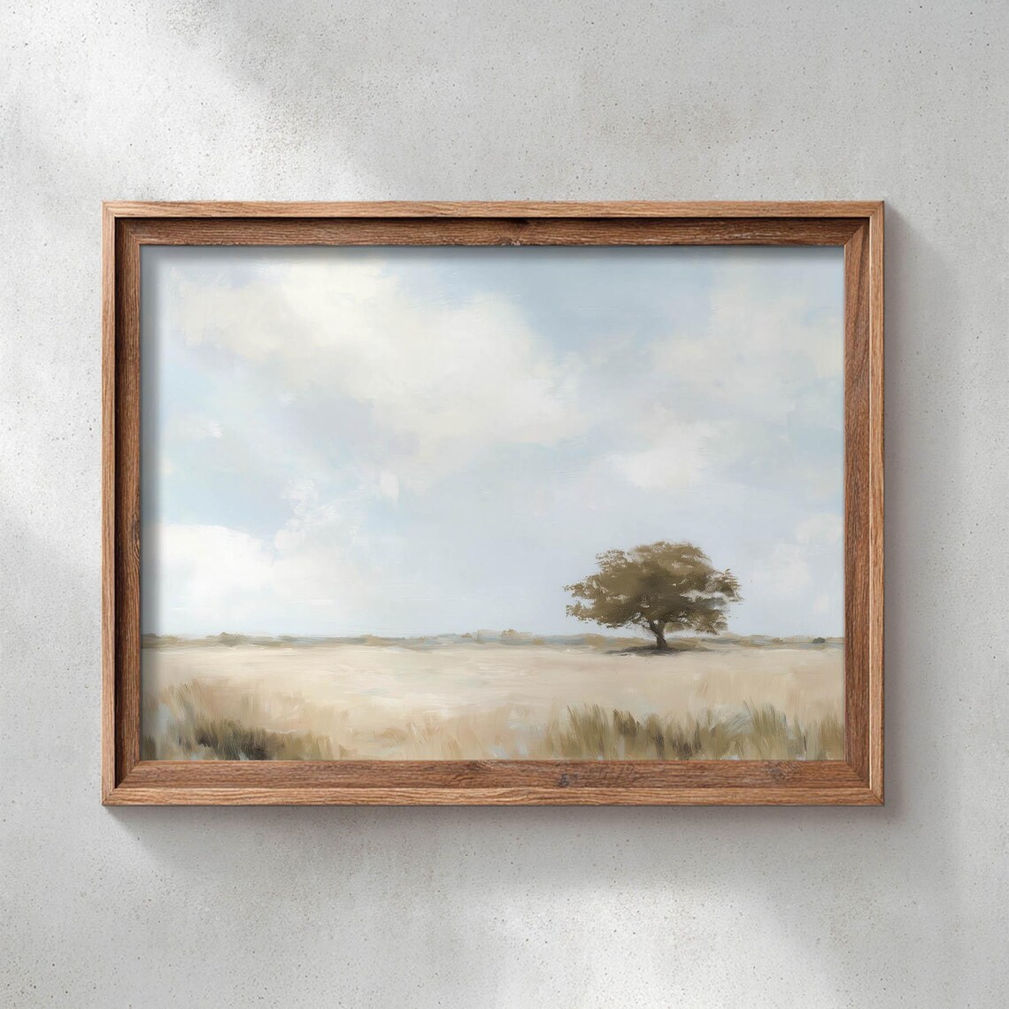 Solitary Oak Tree Rustic Landscape Art Print
