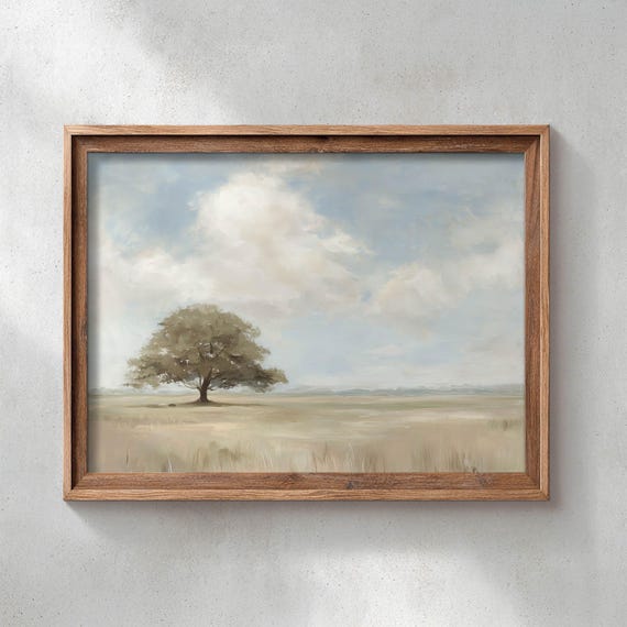 Solitary Oak Tree In Golden Meadow, Poster Print