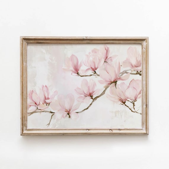 Pink Magnolia Blossoms Soft Vintage Floral Spring Branch Poster