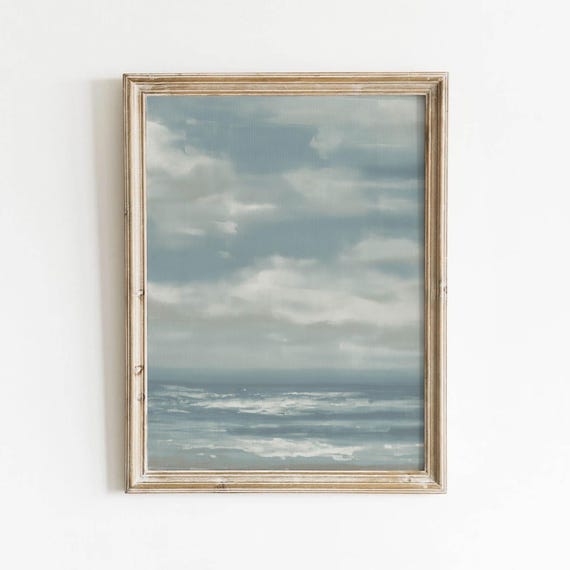 Moody Seascape Printable Neutral Coastal Wall Art Minimal Ocean Decor Calm Beachhouse Cloudy Grey Download 0393
