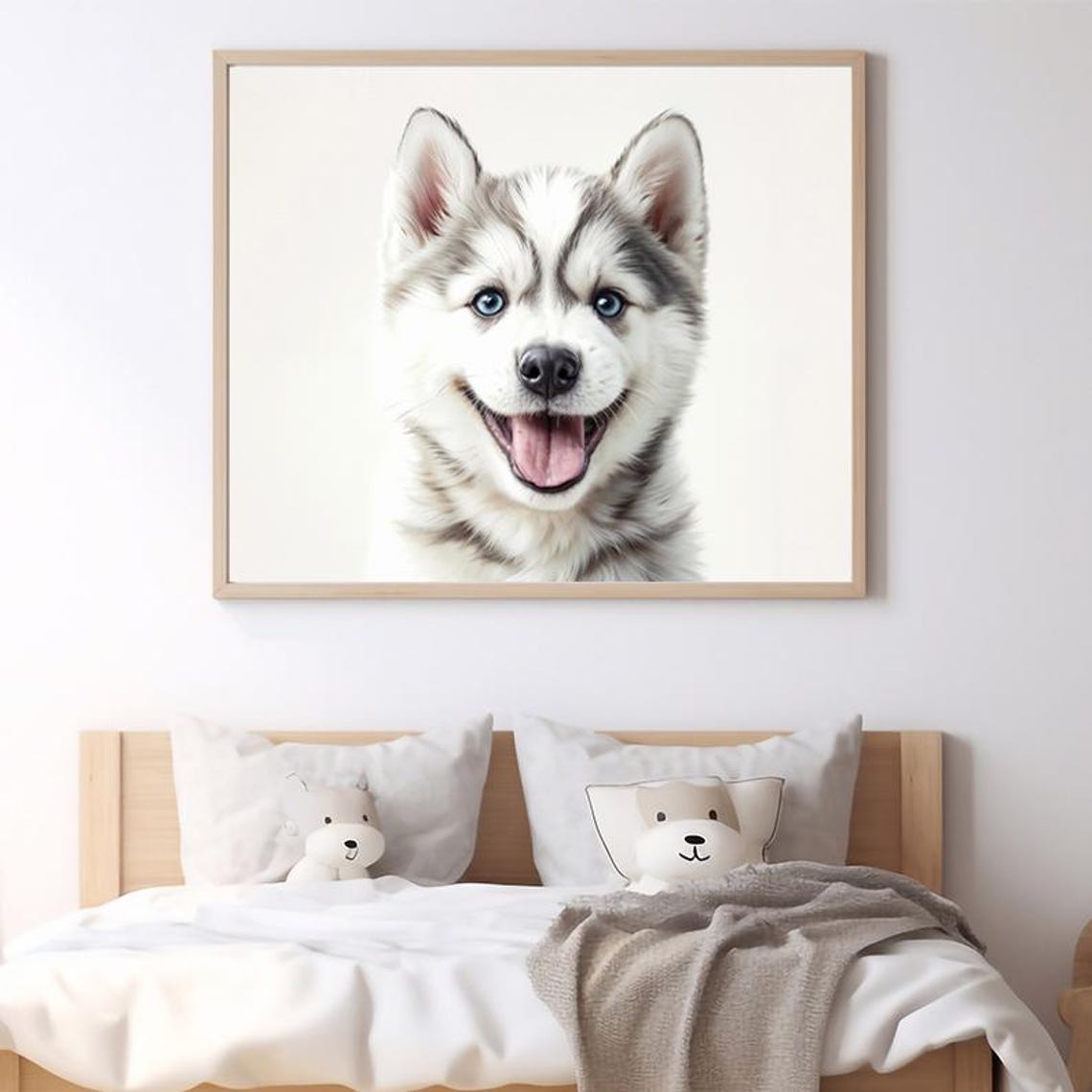 Happy Husky Puppy with Bright Blue Eyes Cute Dog Nursery Poster - Image 2