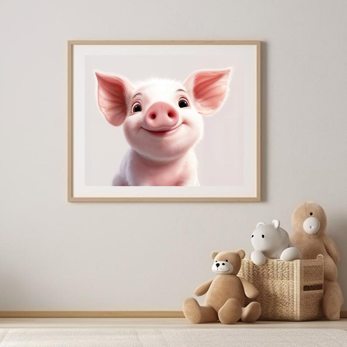 Smiling Happy Baby Pig with Big Ears Cute Farm Nursery Poster - Image 3