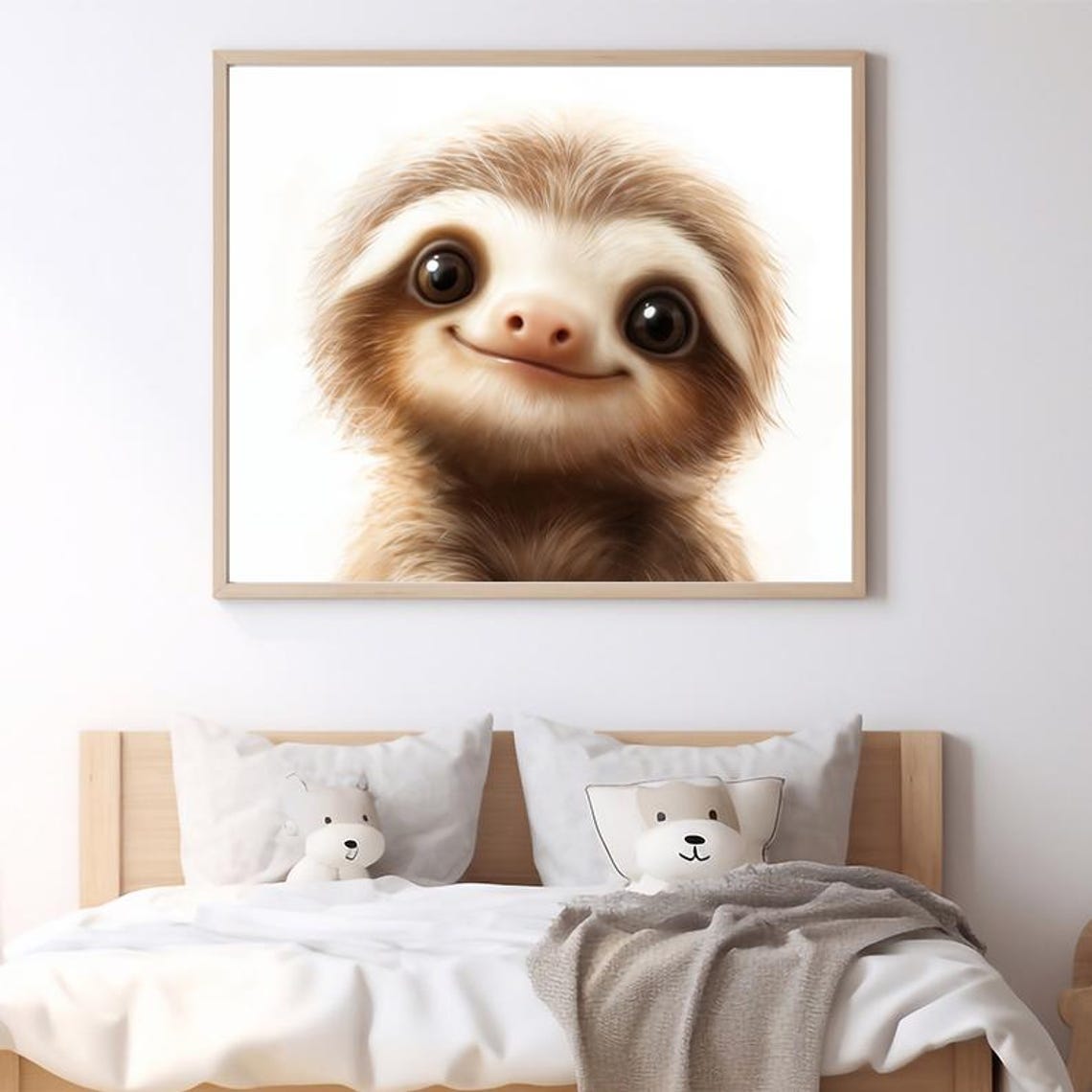 Adorable Smiling Baby Sloth with Big Sparkling Eyes Nursery Poster - Image 2