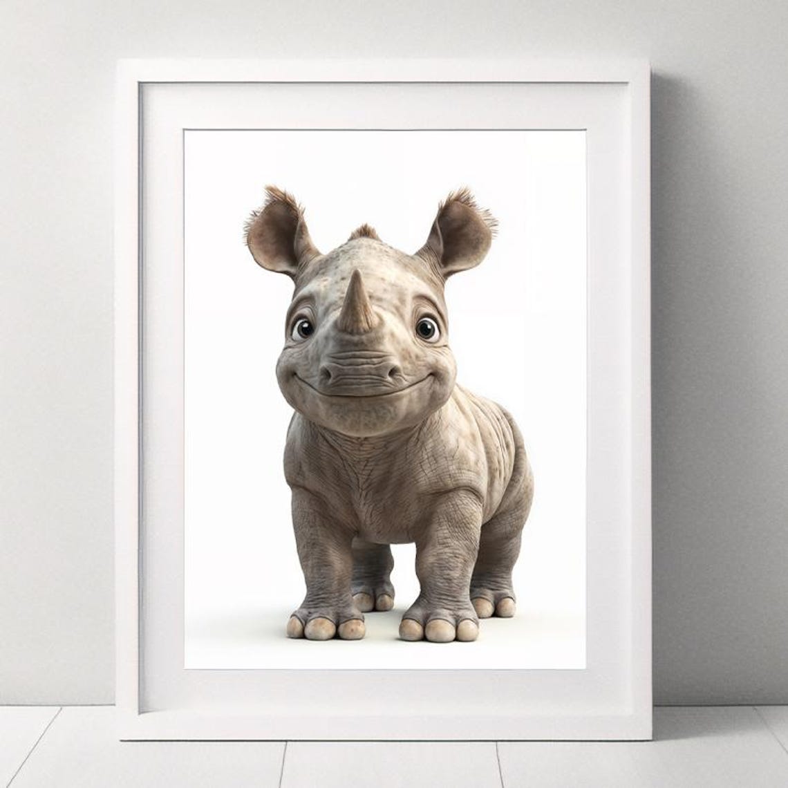 Cute Smiling Baby Rhino with Big Ears Safari Animal Nursery Poster - Image 5