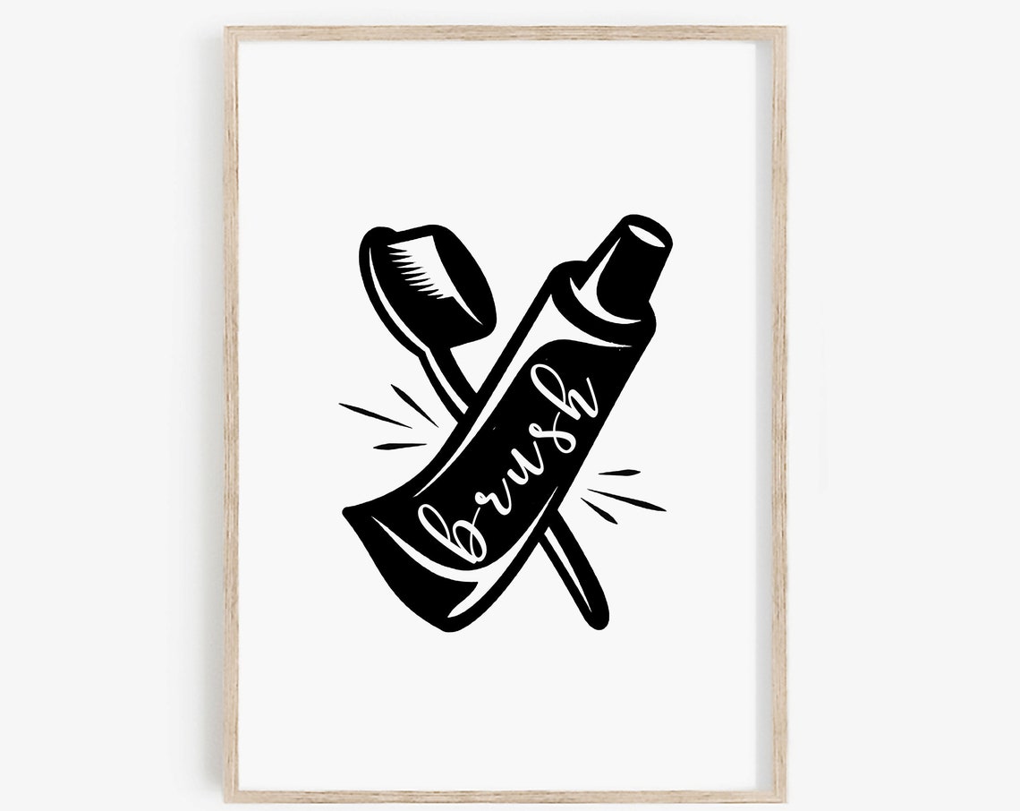 Brush Script Toothbrush Toothpaste Minimalist Bathroom Rules Poster