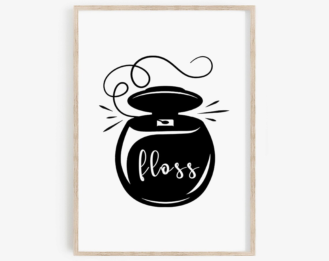 Floss Script Minimalist Dental Bathroom Rules Black and White Poster