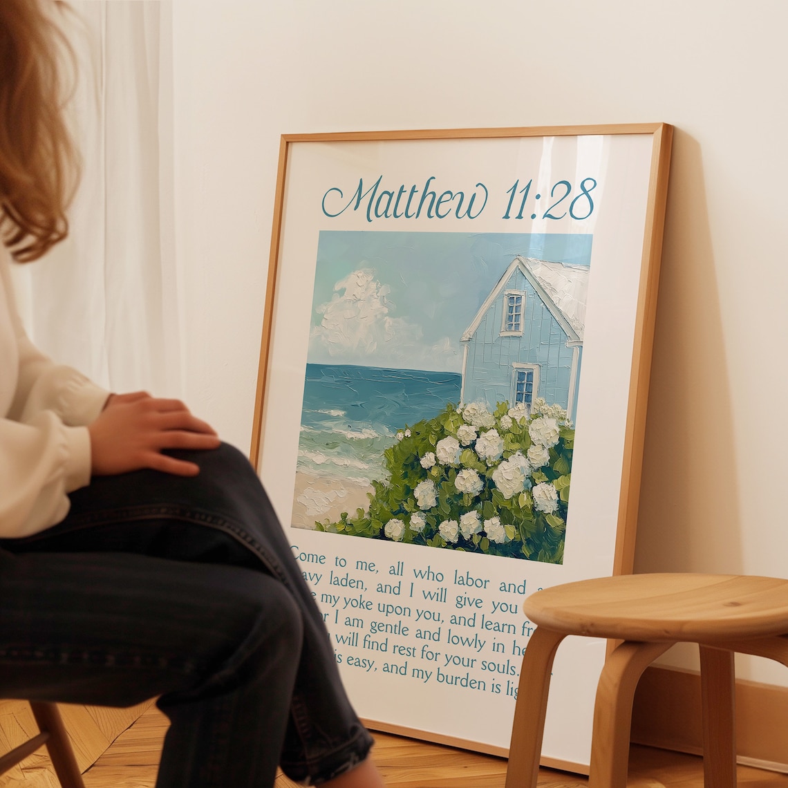 Matthew 11:28 Coastal Bible Verse Beach Landscape Art Print