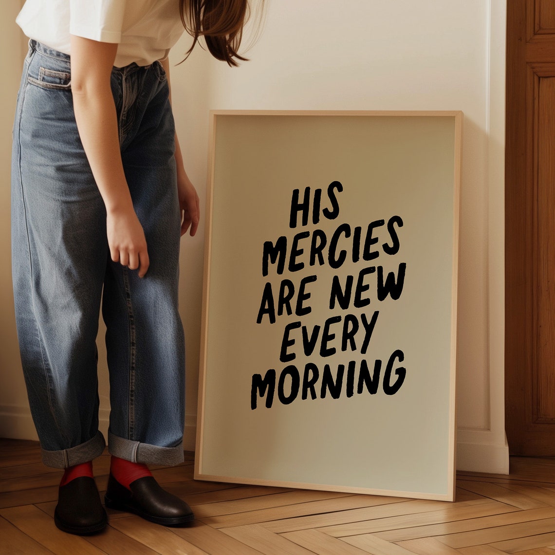 His Mercies Are New Every Morning Christian Wall Art Minimalist Typography Neutral Beige Artwork Bible Verse Housewarming Gift - Image 3