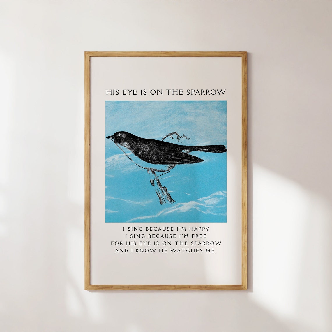 His Eye Is on the Sparrow Hymn Bird Vintage Christian Scripture Poster