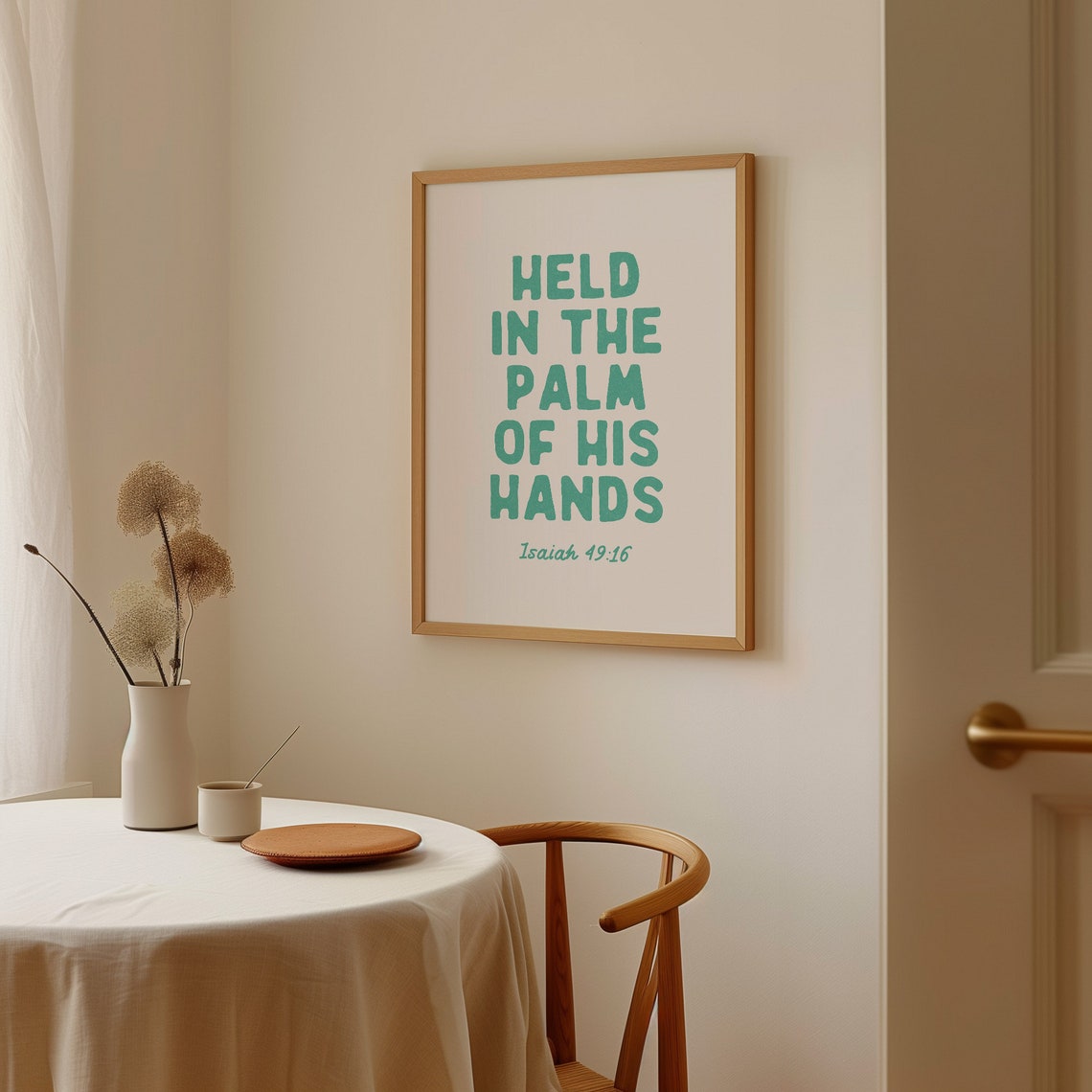 Held In The Palm Of His Hands Isaiah 4916 Green Scripture Poster - Image 4