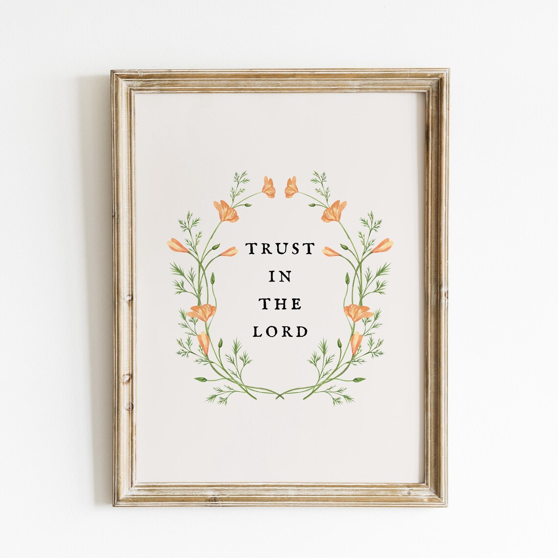 Trust In The Lord Orange Poppy Wreath Floral Bible Verse Art Poster