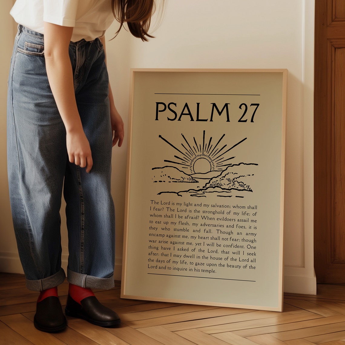 Psalm 27 Rising Sun Sketch Full Verse Neutral Bible Art Poster - Image 4