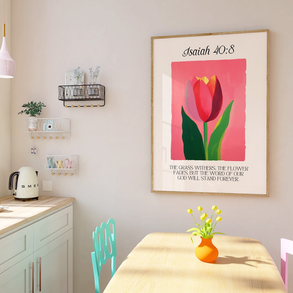 Isaiah 40 8 Pink Tulip Watercolor Scripture Floral Art Poster - Image 4