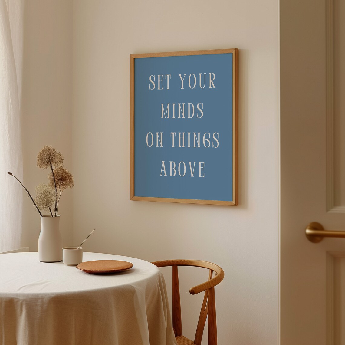 Set Your Minds on Things Above Dusty Blue Faith Quote Wall Poster - Image 3