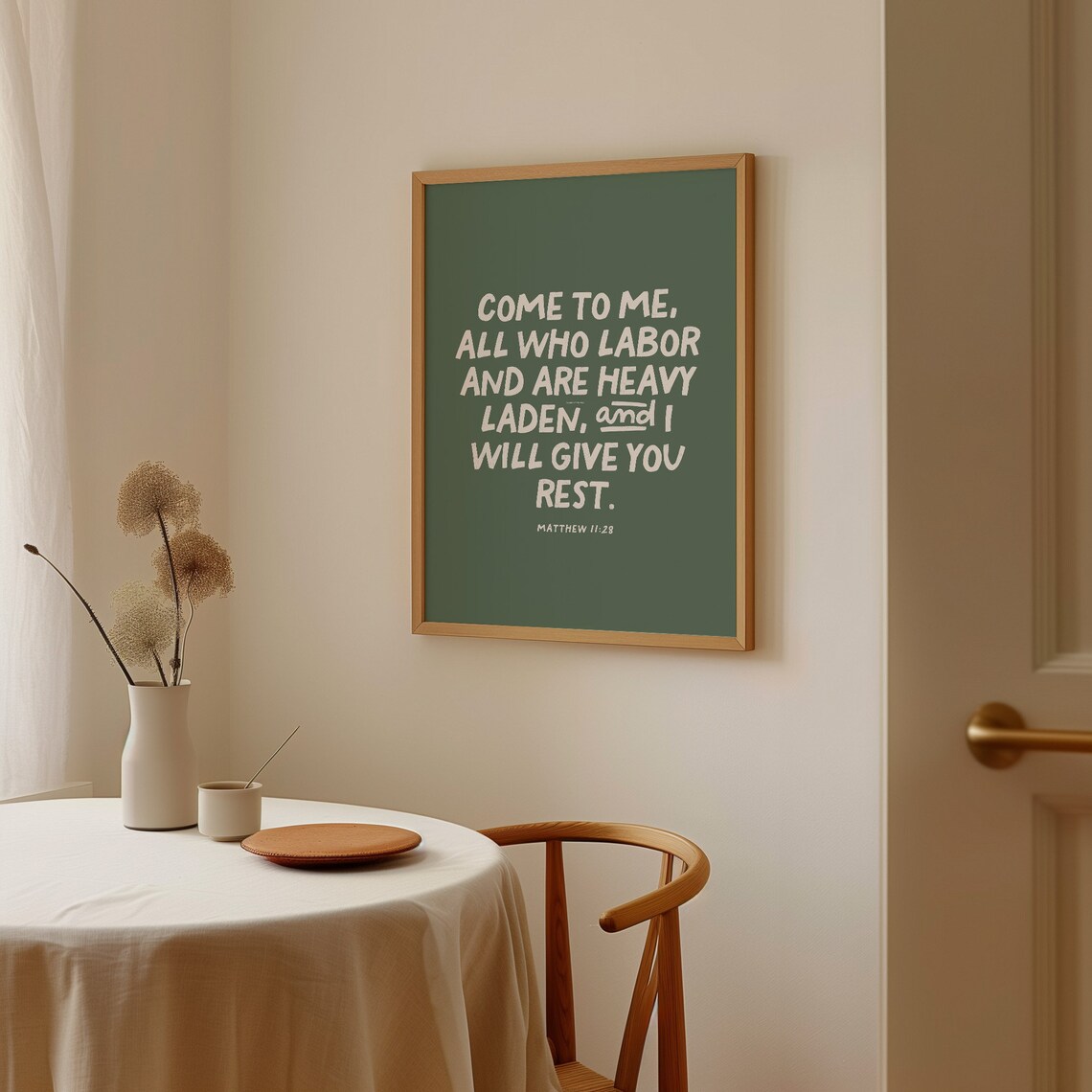 Come To Me All Who Labor Matthew 11 28 Sage Green Christian Rest Quote Wall Art - Image 3