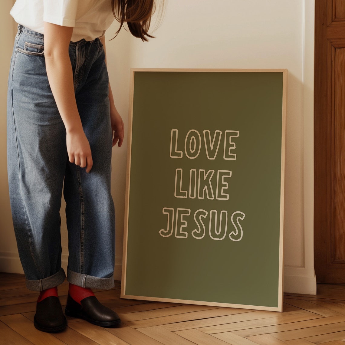 Love Like Jesus Cream Outline Sage Green Hand Lettered Poster - Image 4
