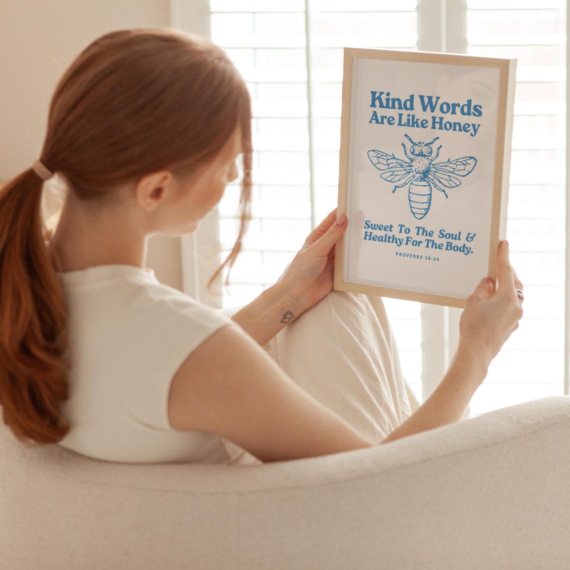 Kind Words Are Like Honey Bee Proverbs 16:24 Vintage Blue Poster - Image 3