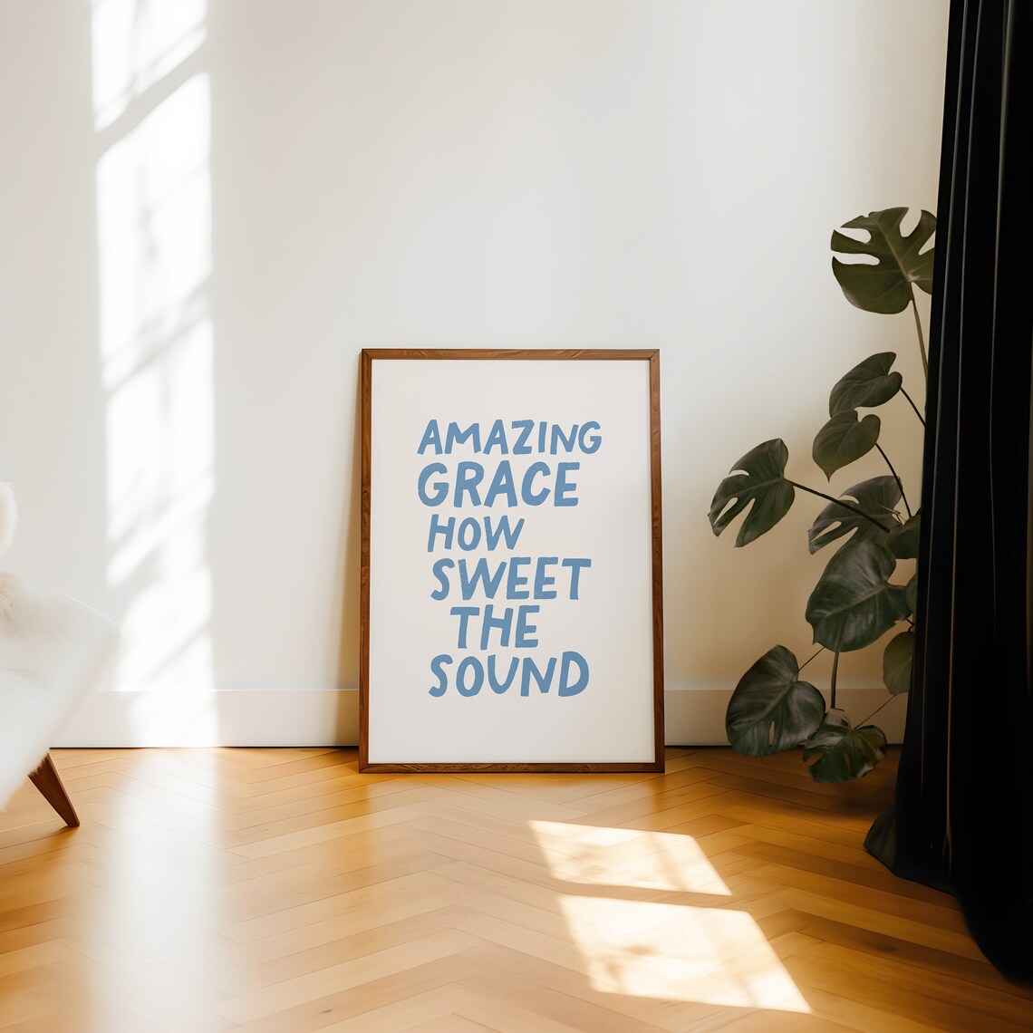 Amazing Grace How Sweet the Sound Blue Typography Hymn Lyric Faith Wall Poster - Image 3