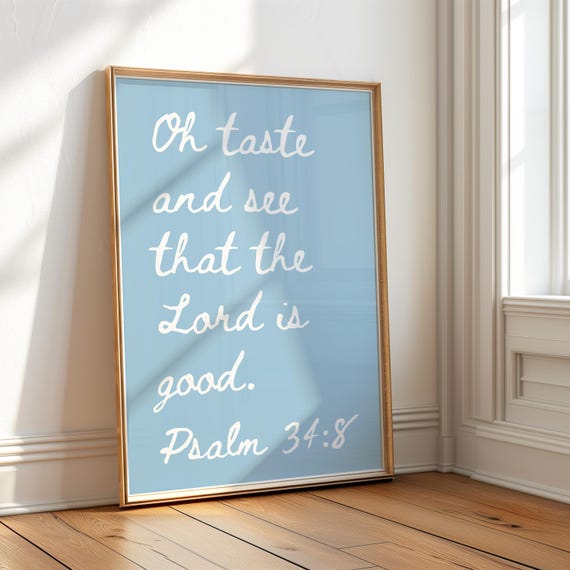 Psalm 34 Coastal Granddaughter Print Blue Wall Art Christian Wall Art Bible Verse Art Dorm Room Poster Wall Art