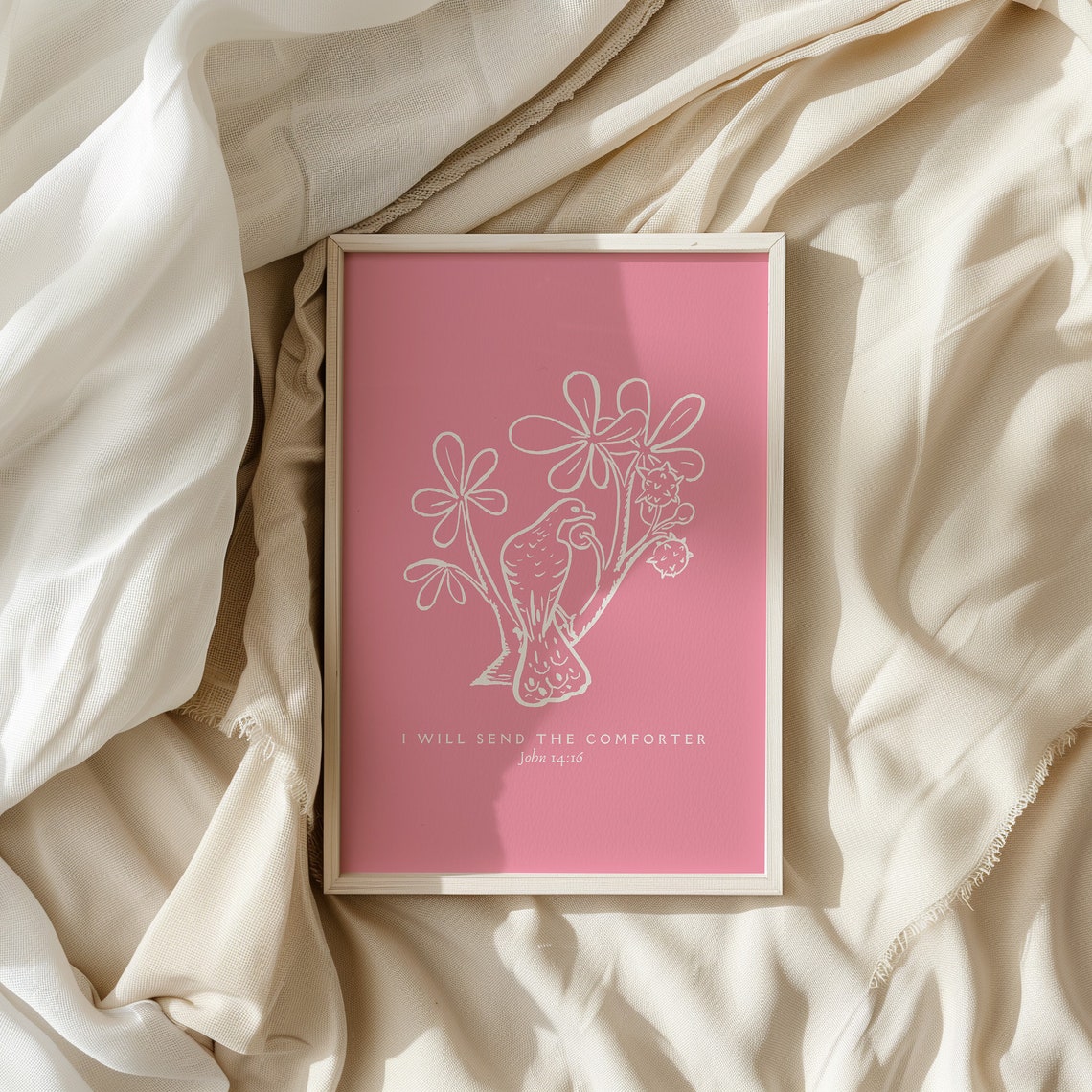 John 14:16 I Will Send the Comforter Dove Pink Christian Art Poster - Image 4
