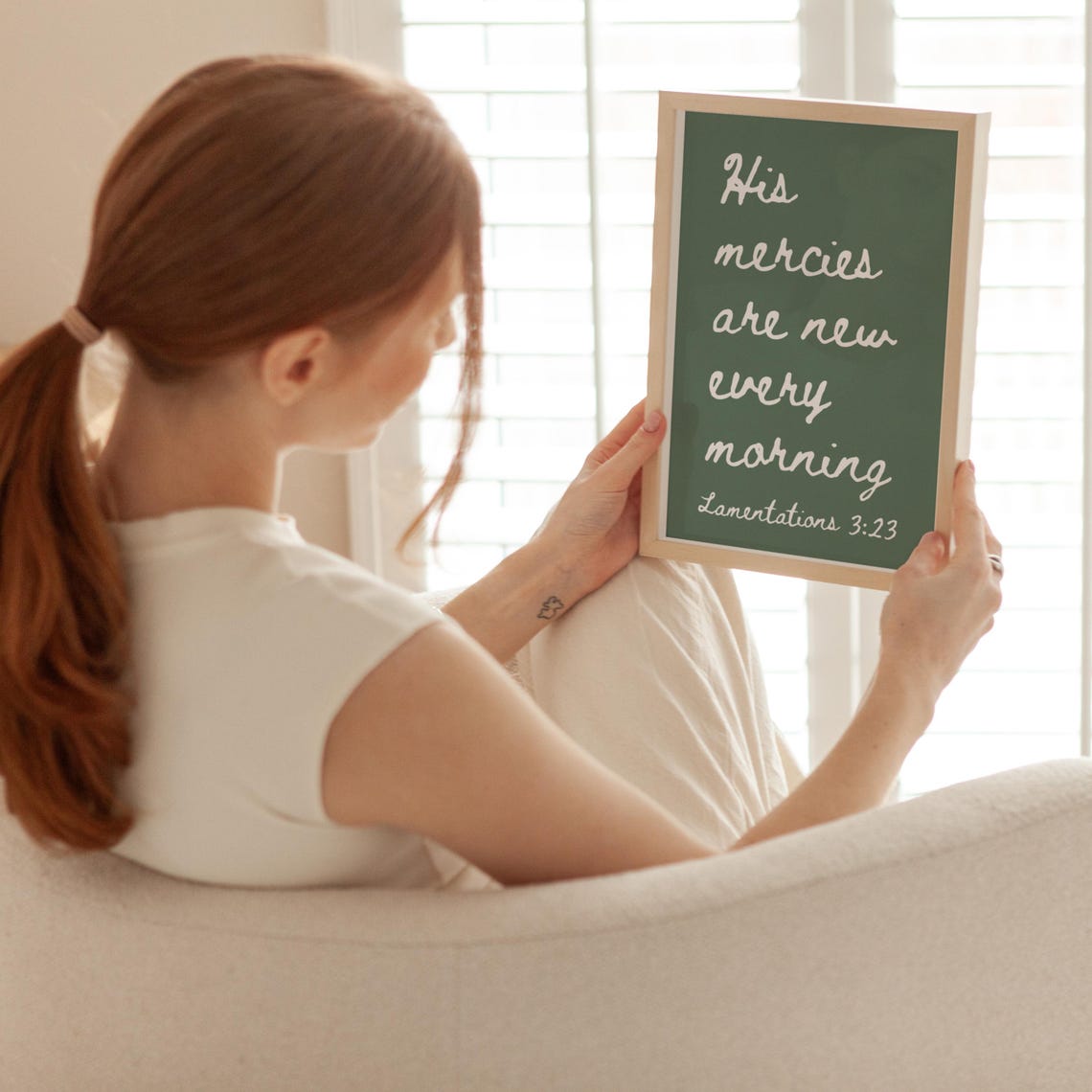 His Mercies Are New Every Morning Deep Sage Green Script Poster - Image 2