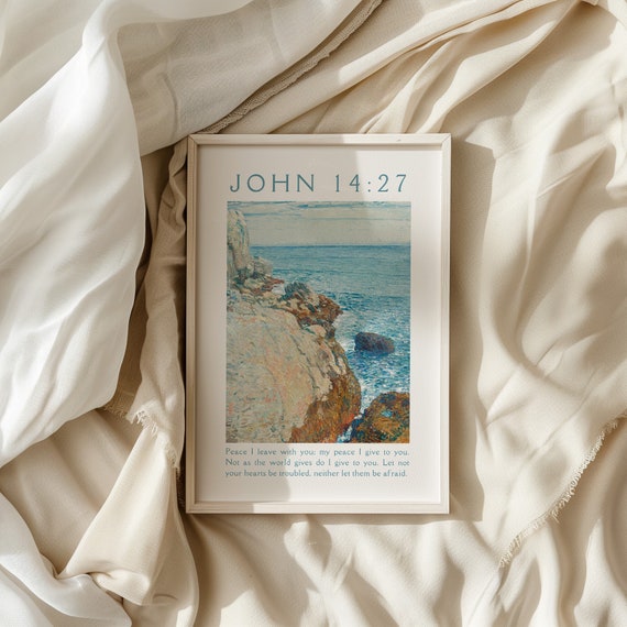 John 1427 Vintage Christian Wall Art Coastal Granddaughter Landscape Mural Bible Verse Wall Art Housewarming Gift