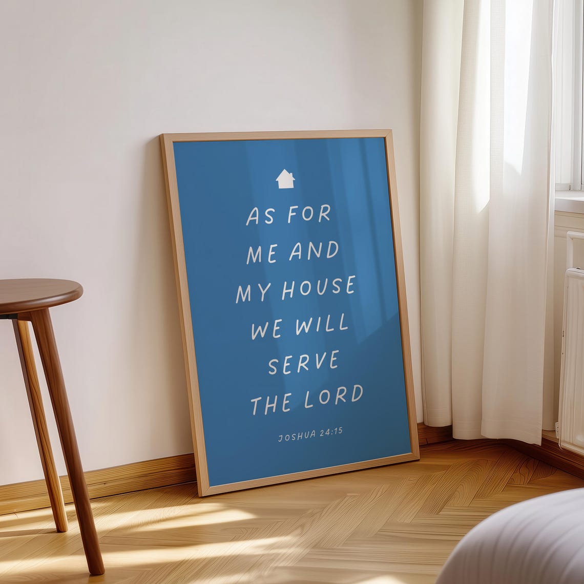 As For Me And My House Joshua 24 15 Blue Bible Verse Typography Poster - Image 3
