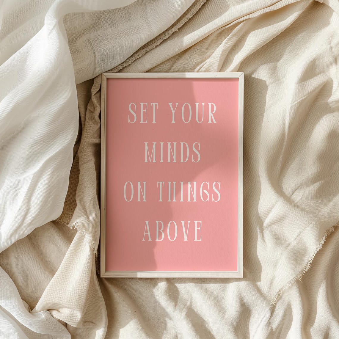 Set Your Minds on Things Above Coral Pink Faith Typography Poster - Image 3