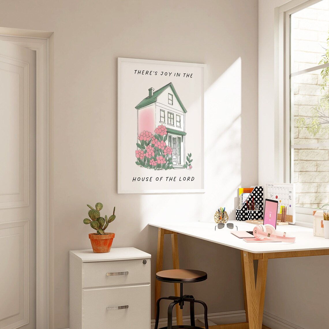 There Is Joy in the House of the Lord Cottage Floral Illustration Art Poster - Image 3