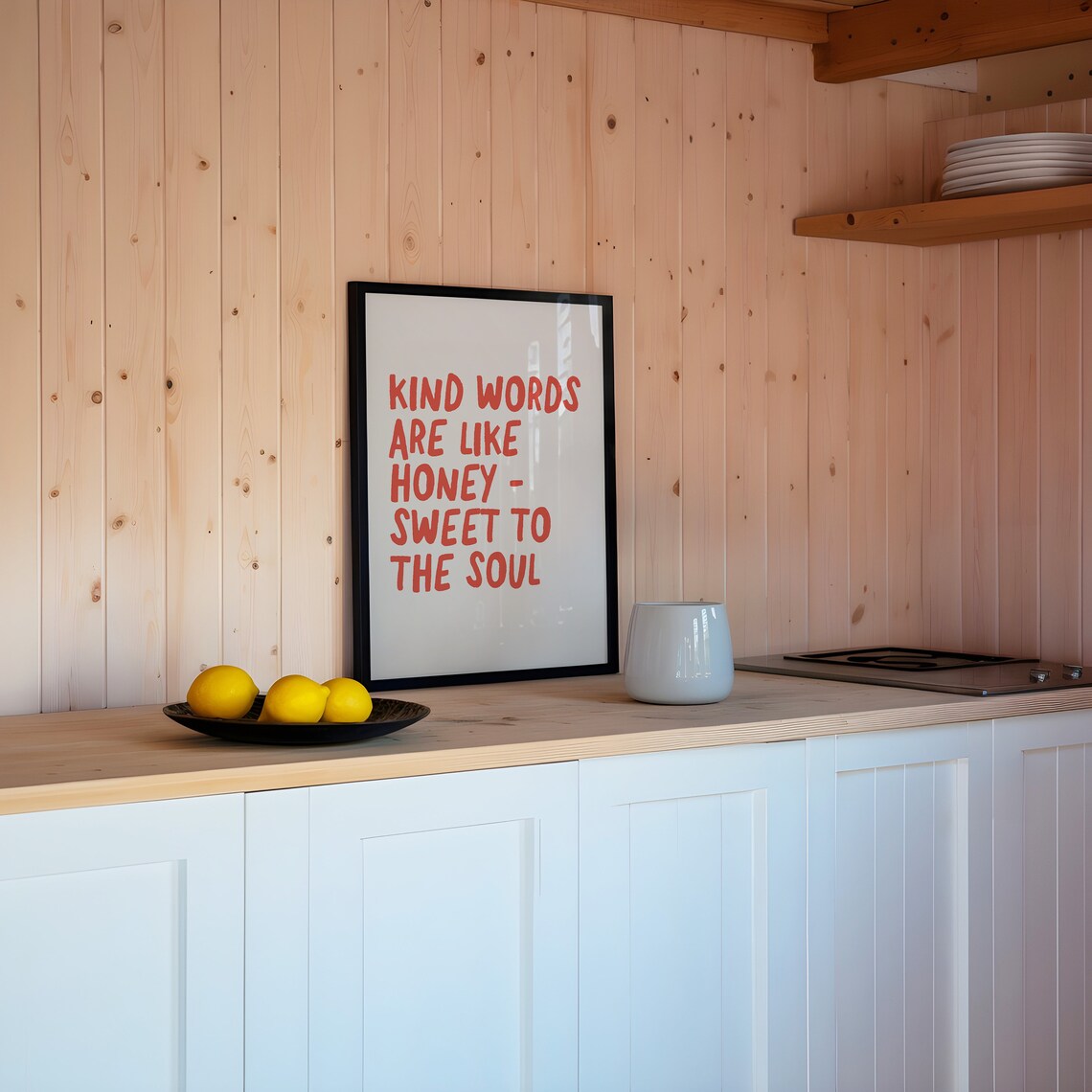 Kind Words Are Like Honey Sweet to the Soul Red Hand Lettering Quote Wall Poster - Image 4