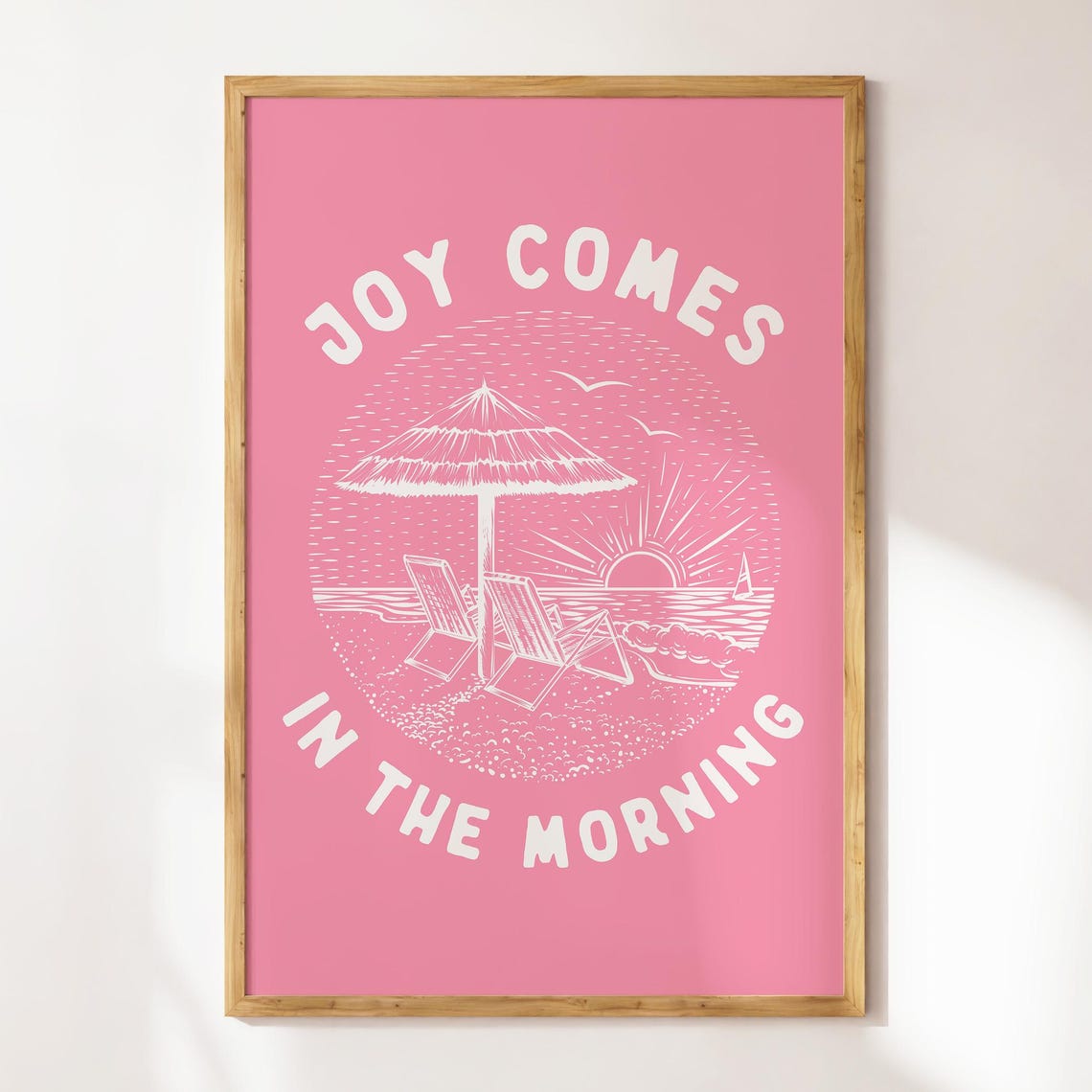 Joy Comes In The Morning Pink Beach Sunrise Coastal Faith Poster - Image 3