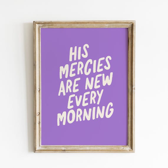His Mercies Are New Minimalist Purple Christian Typography Trendy Art Print Bible Verse Wall Art Baptism Gift
