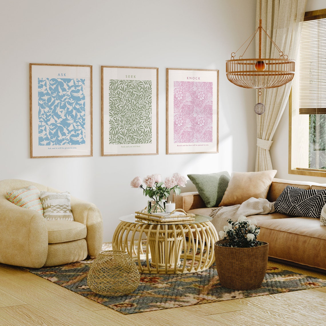 Ask Seek Knock William Morris Botanical 3 Piece Christian Poster Set - Image 2