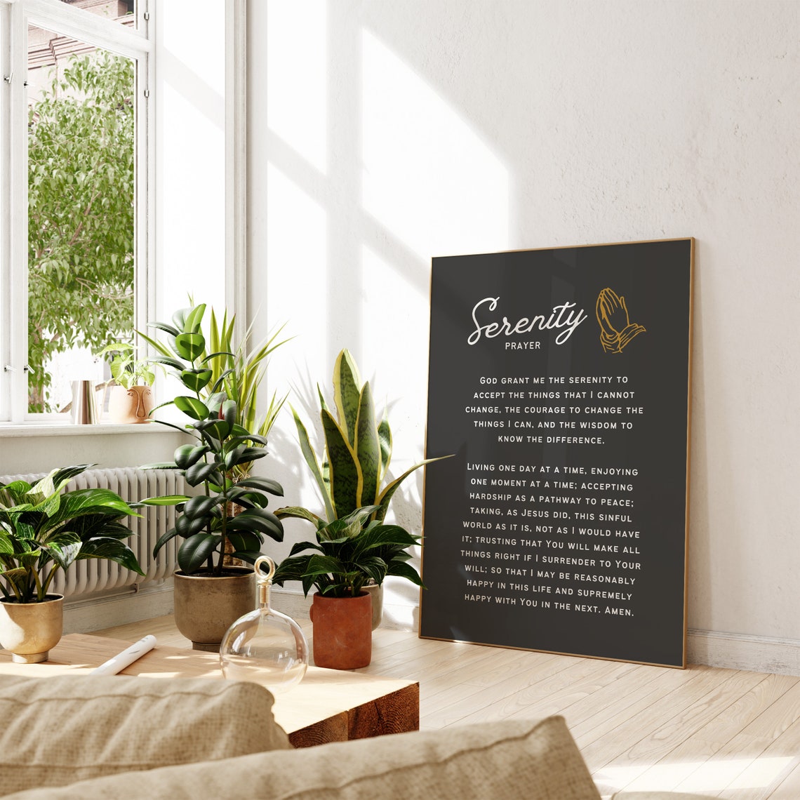 Serenity Prayer Full Text Black Gold Praying Hands Scripture Poster - Image 4