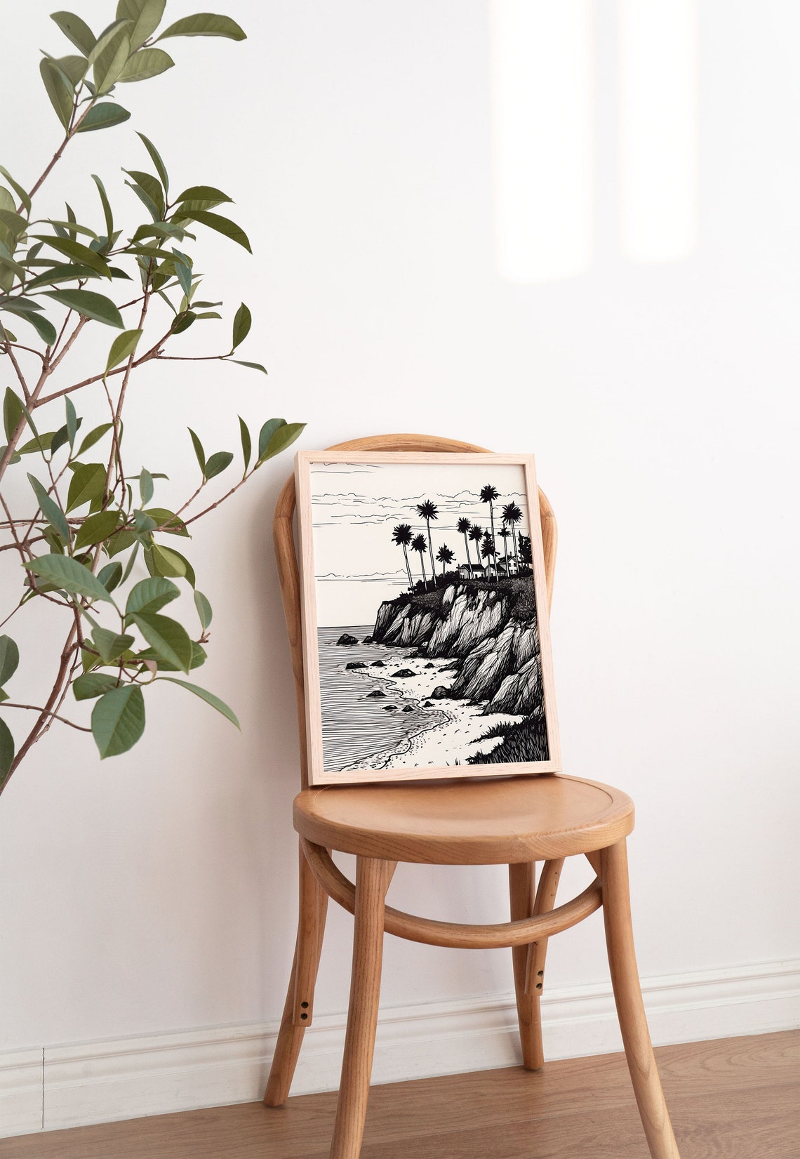 California Coast Palm Tree Cliff Vintage Ink Sketch Landscape Print - Image 4