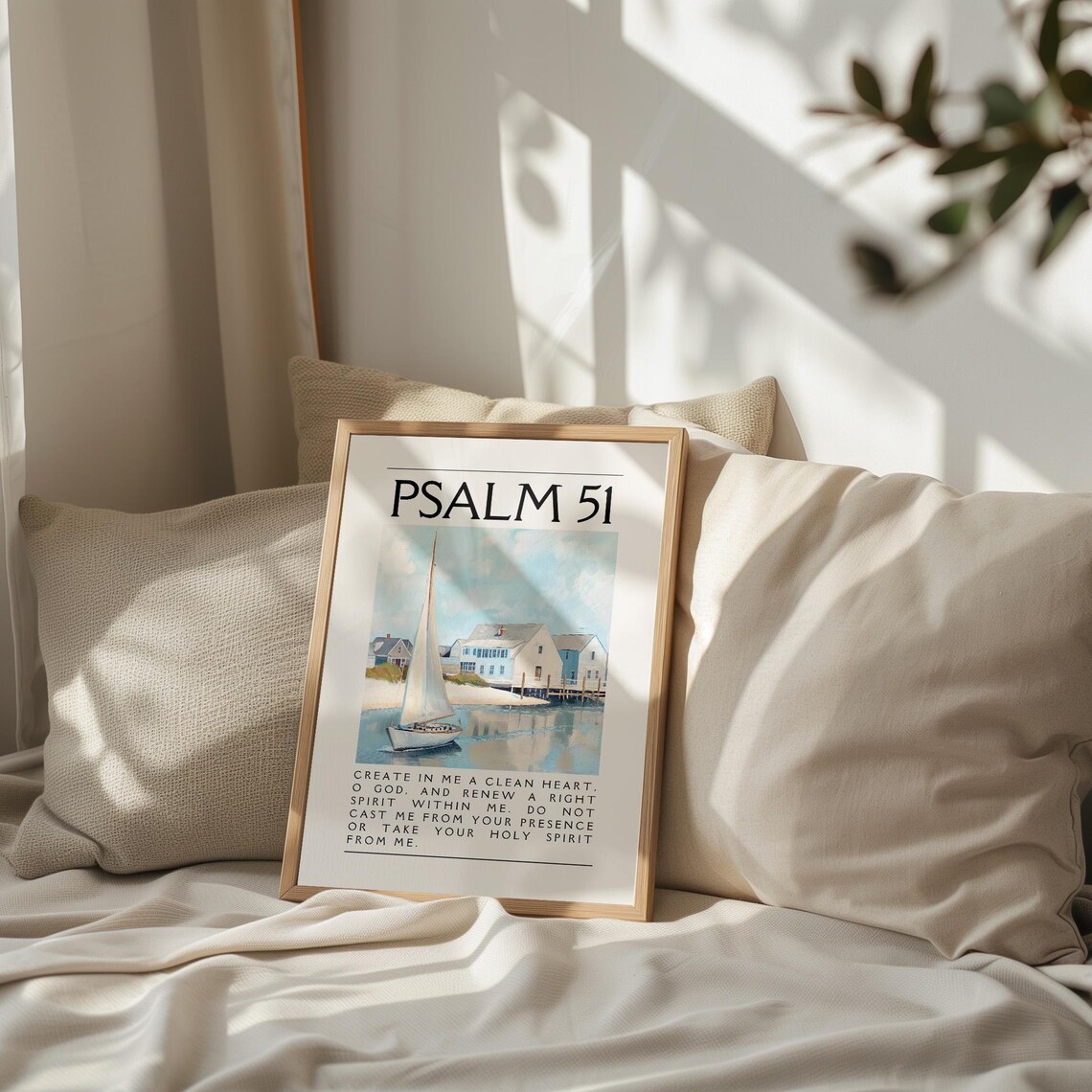 Psalm 51 Create In Me A Clean Heart Sailboat Coastal Scene Poster - Image 3