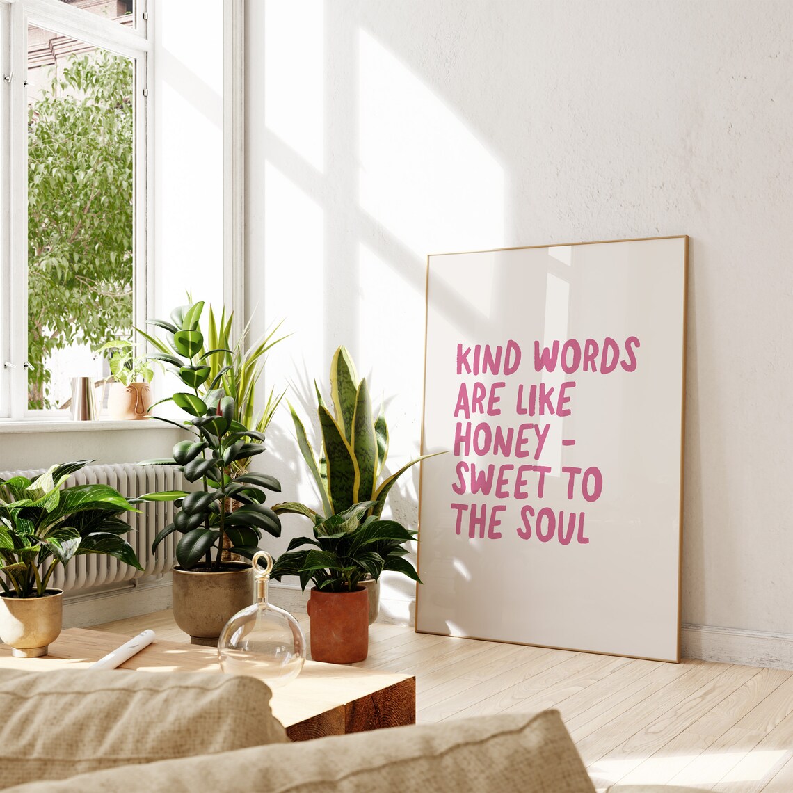 Kind Words Are Like Honey Sweet to the Soul Pink Quote Typography Wall Poster - Image 3