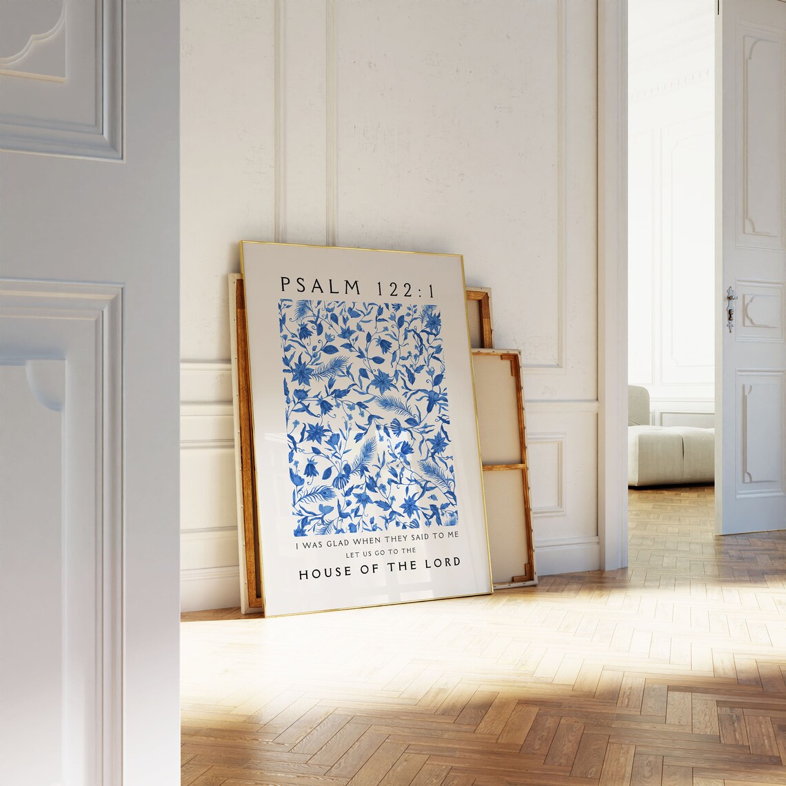 Psalm 122 House of the Lord Blue Floral Watercolor Verse Poster - Image 3