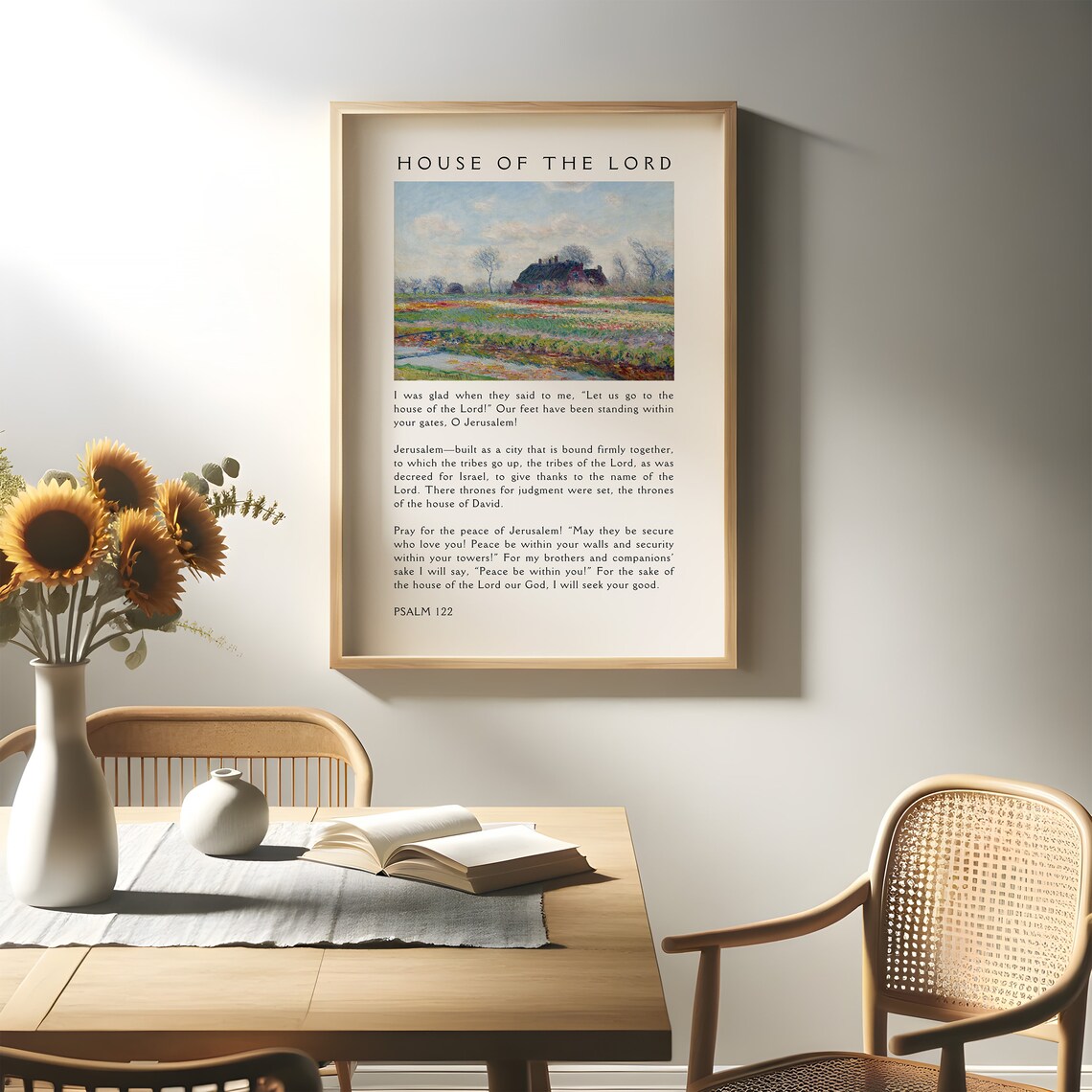 House of the Lord Psalm 122 Impressionist Farmhouse Tulip Field Art Poster - Image 3