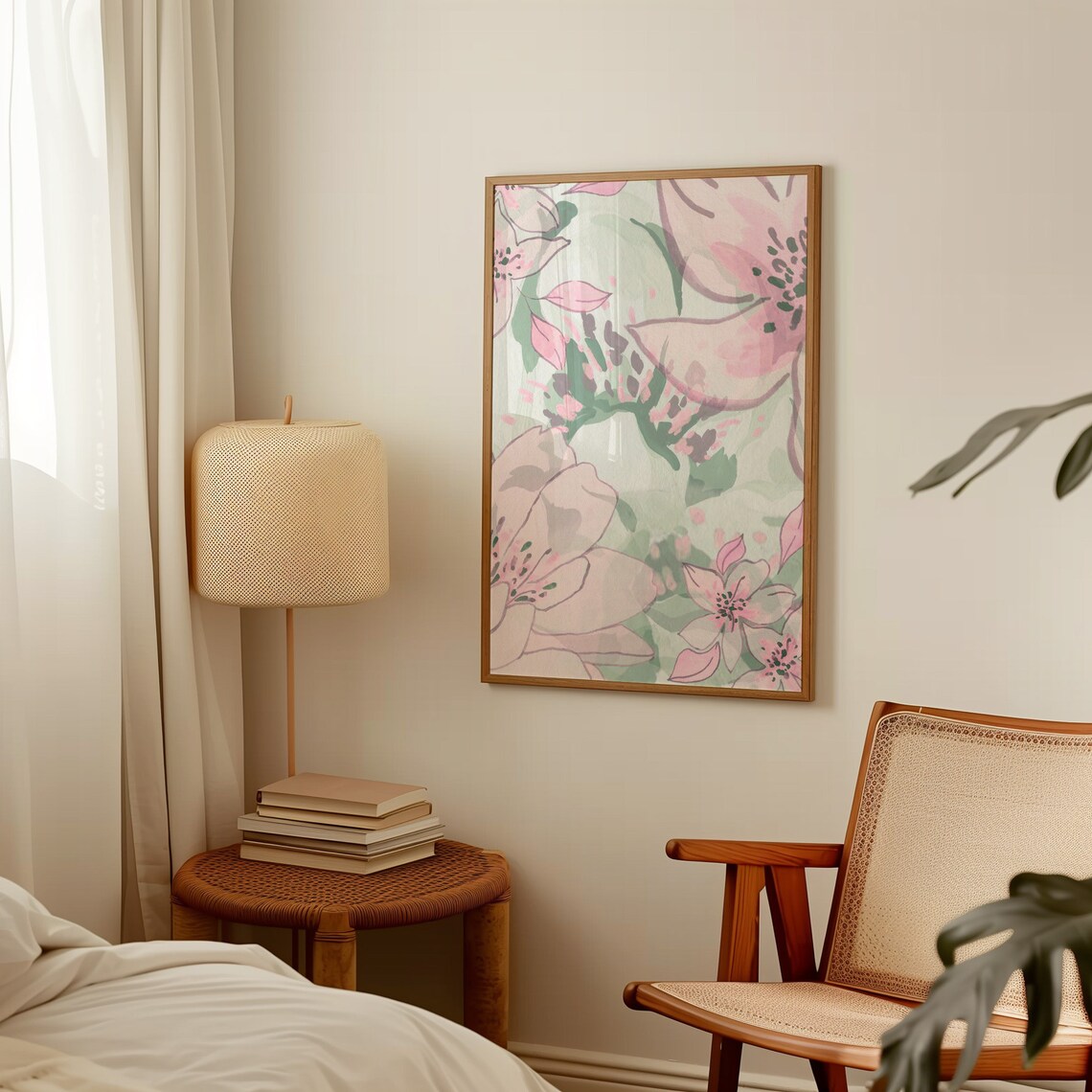 Pink Floral Watercolor Botanical Art Pastel Flower Garden Poster - Image 3