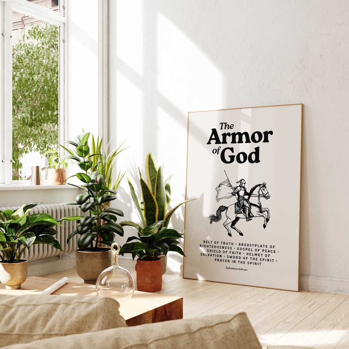 The Armor Of God Black And White Knight Horse Vintage Bible Poster - Image 3