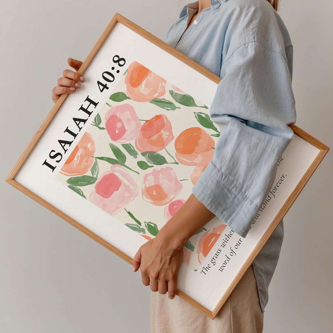 Isaiah 40:8 Pink Tulip Watercolor Floral Scripture Verse Poster - Image 3