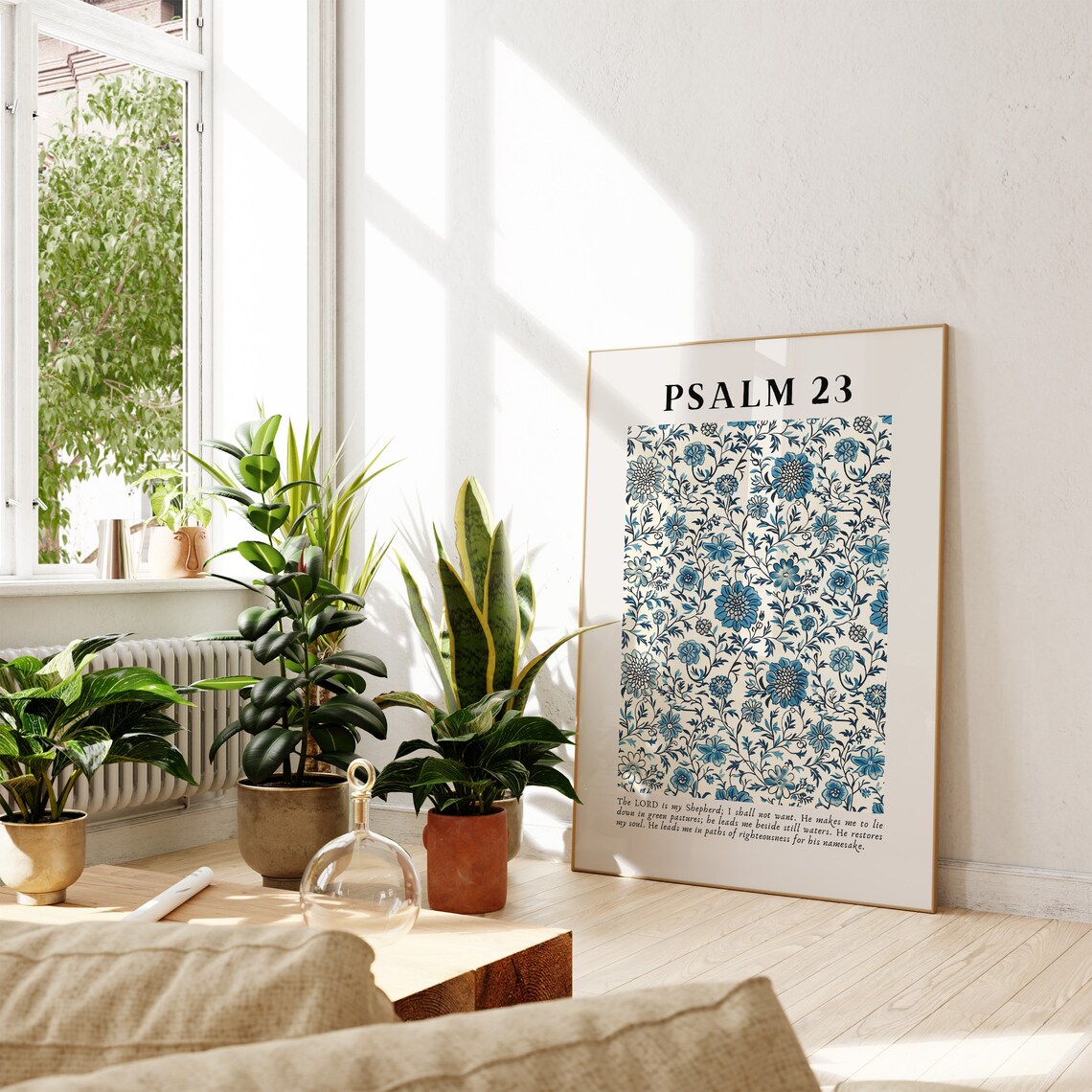 Psalm 23 Blue Vintage Christian Floral Art Print - Image 4