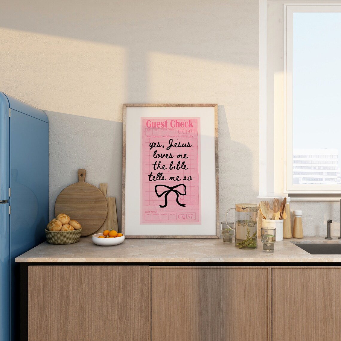 Yes Jesus Loves Me Pink Guest Check Coquette Bow Trendy Christian Poster - Image 3
