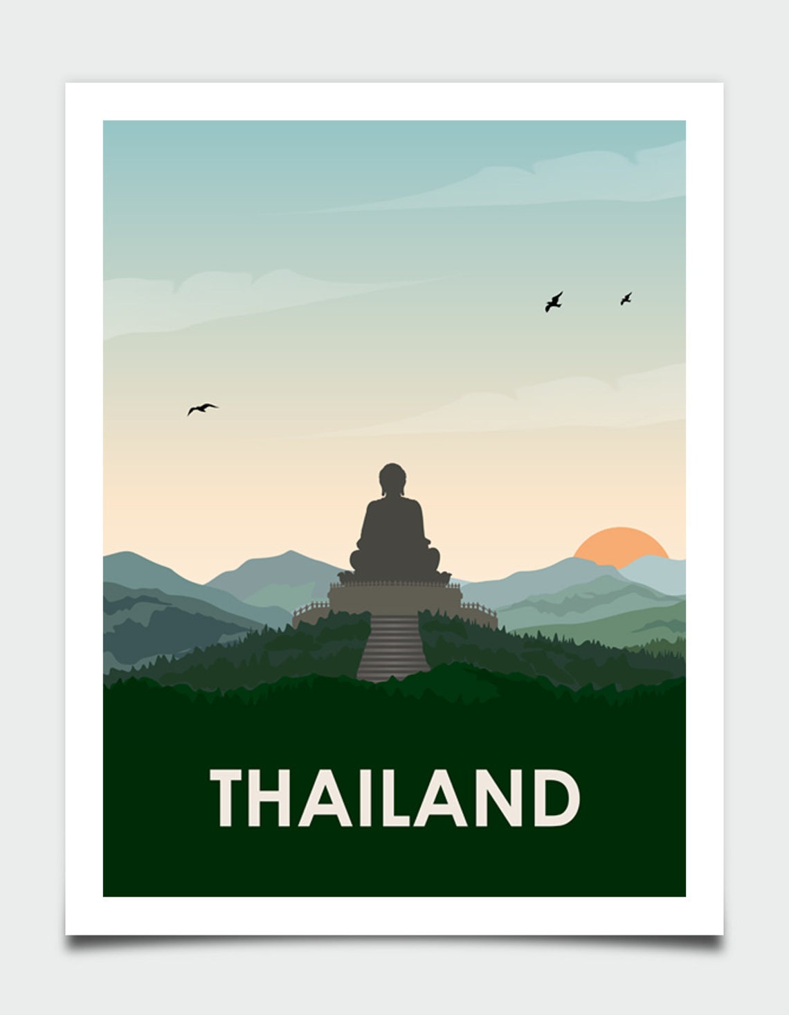Thailand Big Buddha Sunset Mountain Silhouette Travel Poster - Image 3