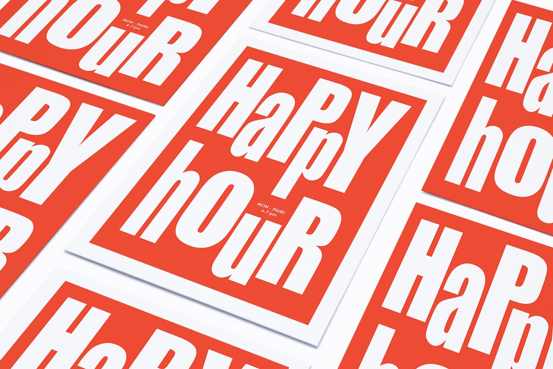 Happy Hour Bar Cart Bold Orange Retro Kitchen Typography Poster - Image 3
