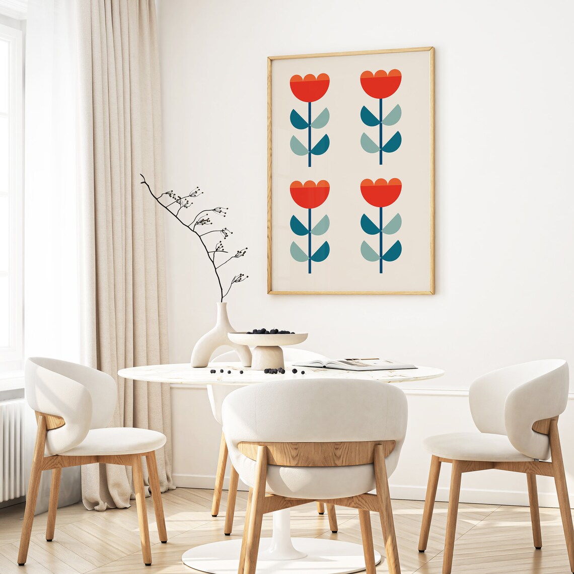 Red Tulips Geometric Floral Mid Century Modern Botanical Wall Poster - Image 2