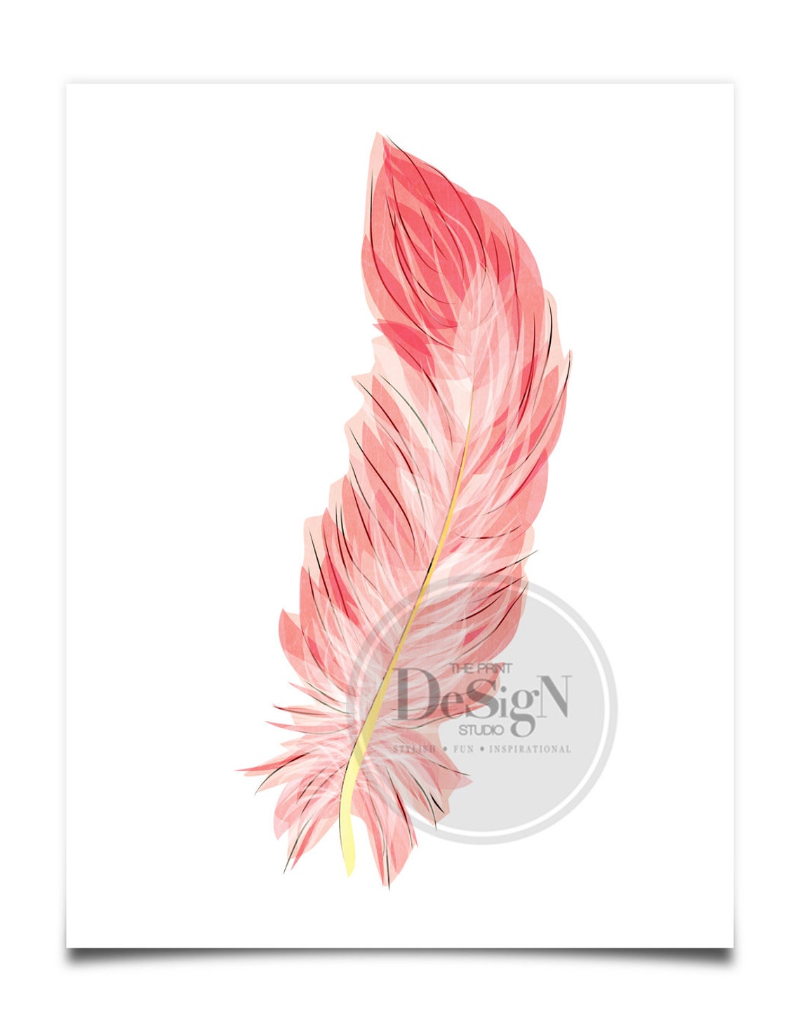 Pink Feather Watercolor Soft Feminine Bedroom Decor Wall Art - Image 2